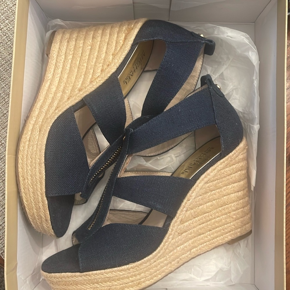 Michael Kors Blue Denim Wedge Sz 8